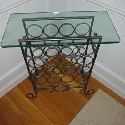 Wine rack with glass top; Ice bucket/tongs