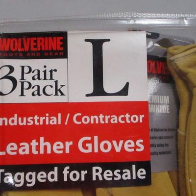 Lot 115 - Wolverine 3 Pair Pack Leather Work Gloves Size Large