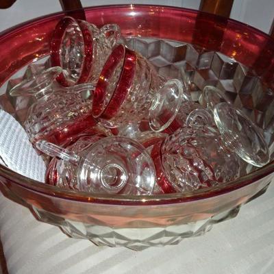 Vintage Indiana Glass White Hall Punch Bowl & glasses