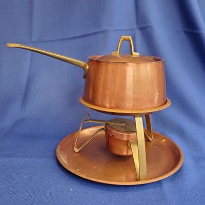 Lot 83: Copper and Brass Fondue Pot with Under tray $45