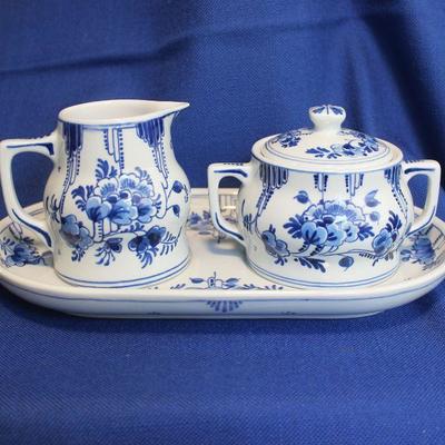 Lot 115: Delft Sugar and Creamer with Under-plate $20