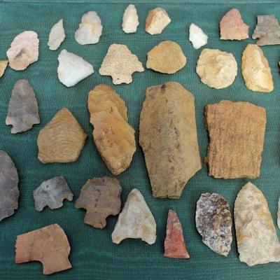 Lot 52: Native American Spearheads, Scrapes, Drills, Knives and single Pot Shard from South Carolina and Georgia  $35