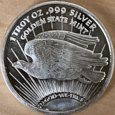 1 Troy Ounce Silver Round Golden State Mint .999 Silver Bullion 