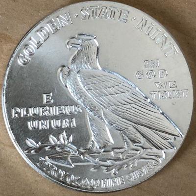 1 Troy Ounce Silver Round, Golden State .999 Pure Silver Bullion