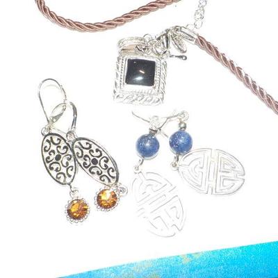 Ladies Hand made sterling Jewelry, Necklace , 2 sets of earrings.