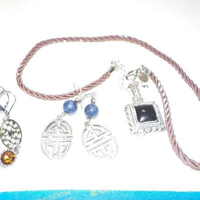 Ladies Hand made sterling Jewelry, Necklace , 2 sets of earrings.