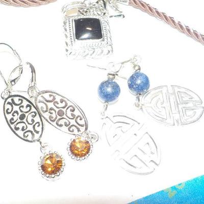 Ladies Hand made sterling Jewelry, Necklace , 2 sets of earrings.