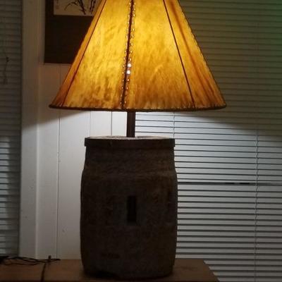 Antique lamp with leather shade