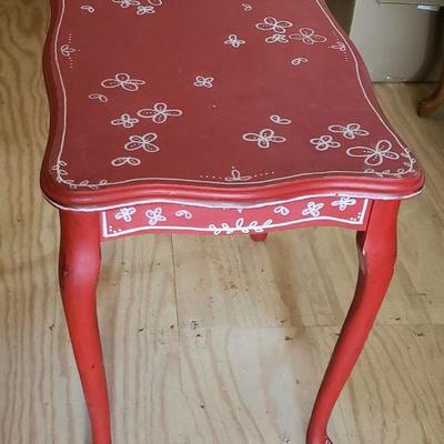 Wooden Table with Red and White Trim