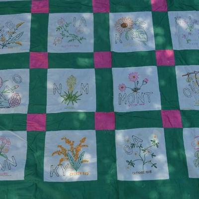 Pre-1959 Quilt top of each of the USA state's flowers
