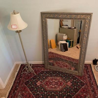 Oriental Rug, Framed Mirror and lamp lot