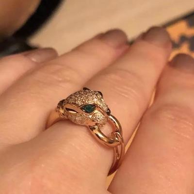 14k gold Leopard ring with Emeralds Diamonds