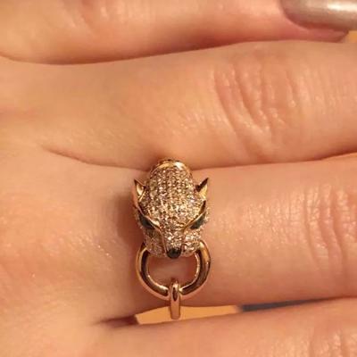 14k gold Leopard ring with Emeralds Diamonds