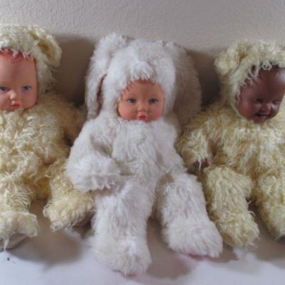 Vintage lot of 3 Anne Geddes Bunny Dolls  13 1/2