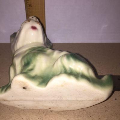 Vintage Dog Planter Green/White 