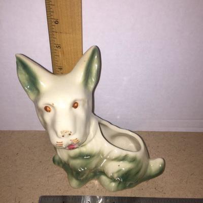 Vintage Dog Planter Green/White 