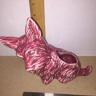 Vintage Dog Planter - Burgundy/White 