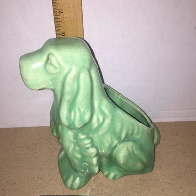 Vintage Dog Planter - Green Ceramic