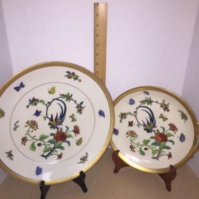 Set of Two Pickard etched china plates w/Stands