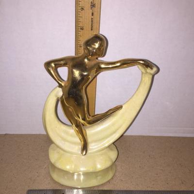 Vintage Deco Ceramic Lady Figure Dancer Gold/Pale Yellow 