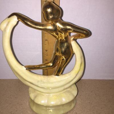 Vintage Deco Ceramic Lady Figure Dancer Gold/Pale Yellow 