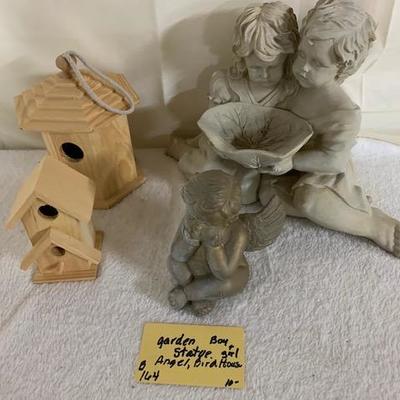 B164 Garden Statue Cherub and Birdhouses