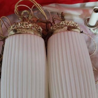 B189 Tole Metal Chandelier Milk Glass