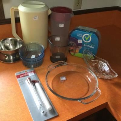 #k14.  Two pictures, cut glass dish, pie plates and miscellaneous