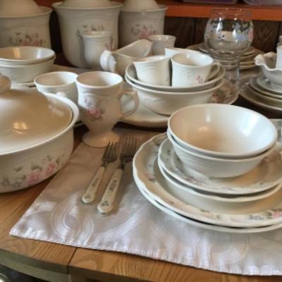 #k47.  Pfaltzgraff tea rose set. 64 pieces plus silverware!