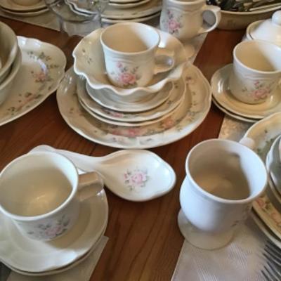 #k47.  Pfaltzgraff tea rose set. 64 pieces plus silverware!