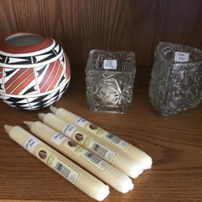 #lr5.  Two Avon votive holders, pottery