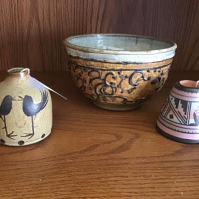 #lr10. OMC Japan bud vase and two more pottery items