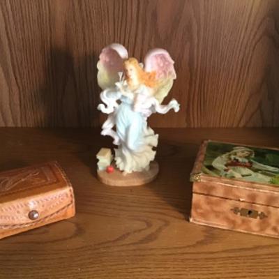#lr16. Vintage jewelry box, leather box, seraphim classics angel