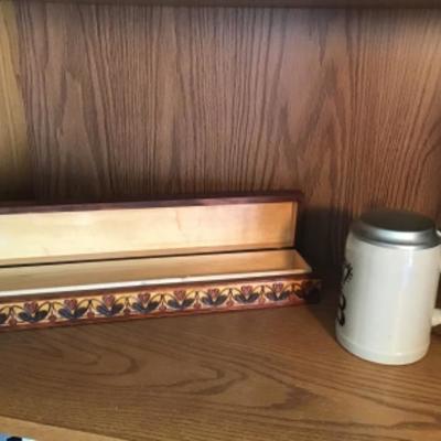 #lr17. Poland wood box, vintage Hofbrauhaus Stein from west Germany