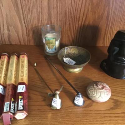 #lr19. India ivory palace bowl, snuffers, trinket box, head statue and incense