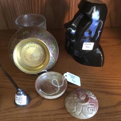 #lr19. India ivory palace bowl, snuffers, trinket box, head statue and incense