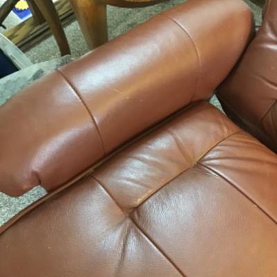 #lr33. Pleather reclining chair and ottoman