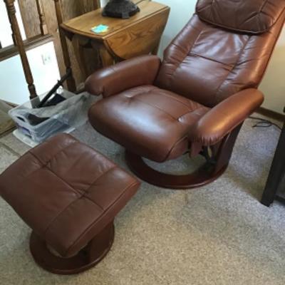 #lr33. Pleather reclining chair and ottoman