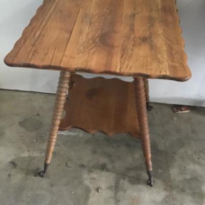 #gar24.   Oak clawfoot side table with glass ball feet.