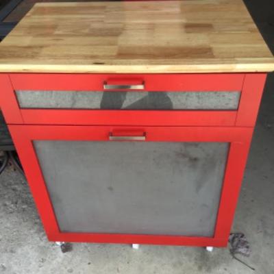 #gar31. Red cabinet/island