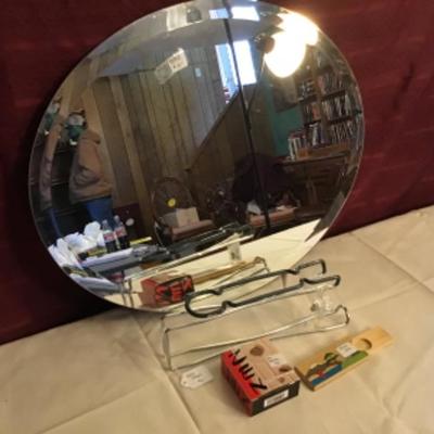 #fr26.  Oval beveled mirror and table hanger And miscellaneous