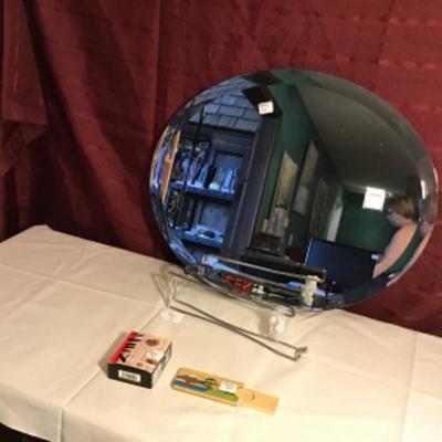 #fr26.  Oval beveled mirror and table hanger And miscellaneous