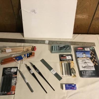 #p11.  Artist pencils, rulers, etc., three 9â€œ x 12â€œ canvas boards