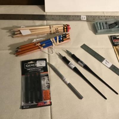 #p11.  Artist pencils, rulers, etc., three 9â€œ x 12â€œ canvas boards