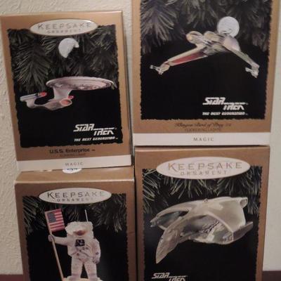 Star Trek Ornaments: Enterprise, Bird of Prey, Warbird, + Neil Armstrong