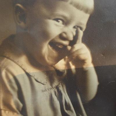 Vintage Framed Photographs and an antique school slate