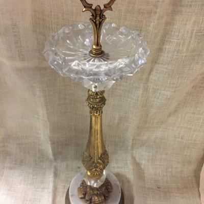 Cut Glass/Brass/Marble standing ashtray