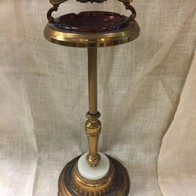 Vintage Large Brass/Marble Standing Ashtray