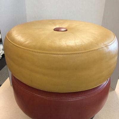 American Leather Button Footstool/Mid Century Look