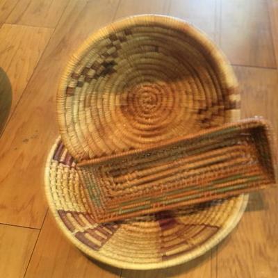 Six Native American Handwoven Basket (one with tongs)
